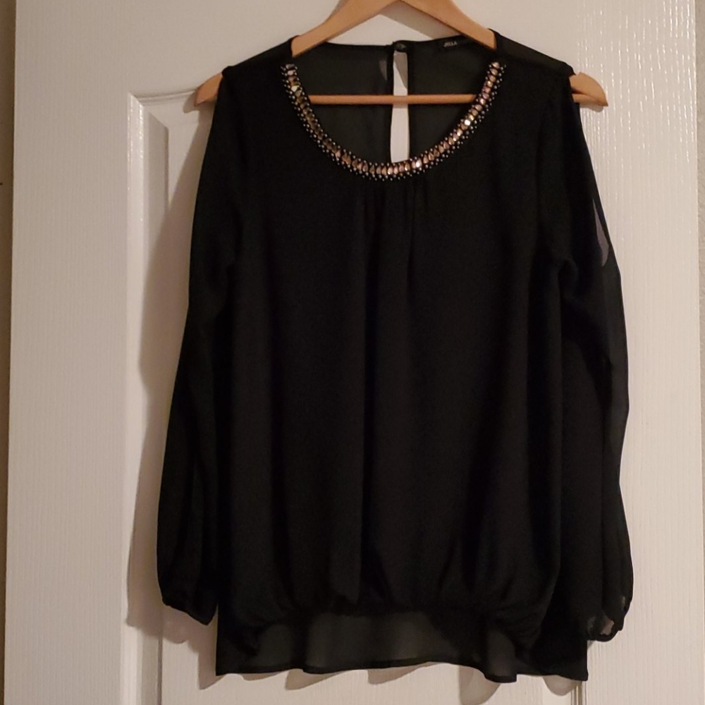 JellaCouture Black front lined sheer blouse